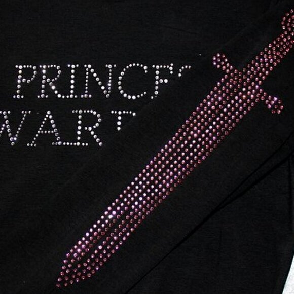 Womens Size Princess Warrior Crystal Bling Long V-Neck Sleeve Top Pink Sword - Picture 5 of 9